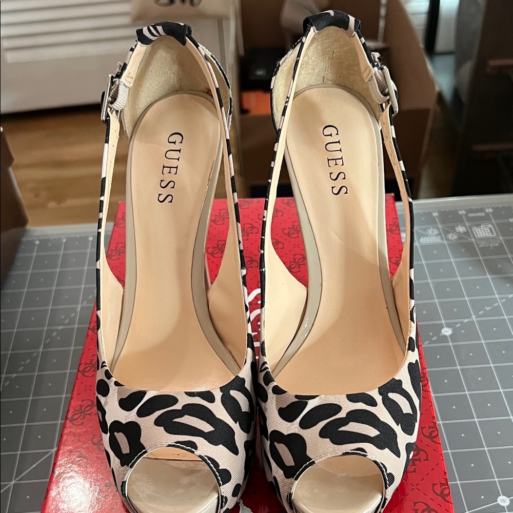 GUESS Animal Print Peep Toe Heels